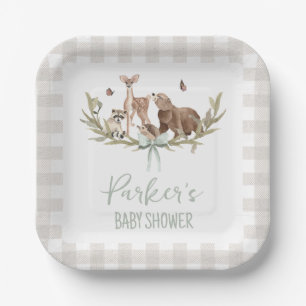 Rustic Beige Woodland Baby Shower Paper Plate