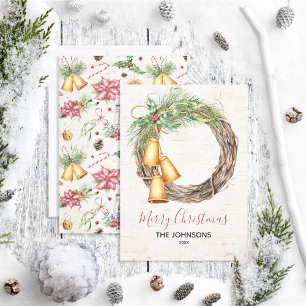 Rustic Bell Wreath Birch Watercolor Floral Holiday