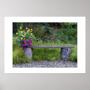 Rustic Bench And Flower Bucket Photograph Poster