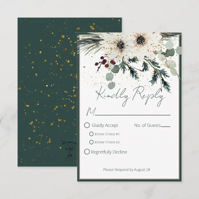 Rustic Berries Winter Floral Wedding  RSVP Card (Front/Back)