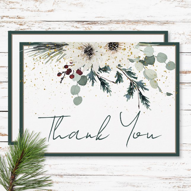 Rustic Berries Winter Floral Wedding Thank You Card (Rustic Berries Winter Floral Wedding Thank You Card)