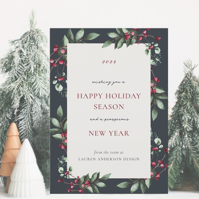 Rustic Berry Branch Business Holiday Card (Creator Uploaded)