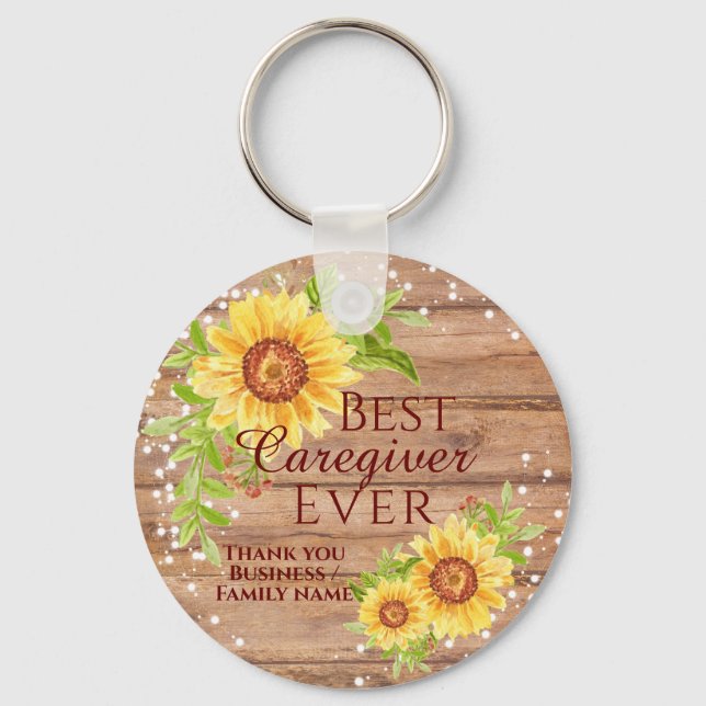 Rustic Best Caregiver Floral Sunflower  Keychain (Front)