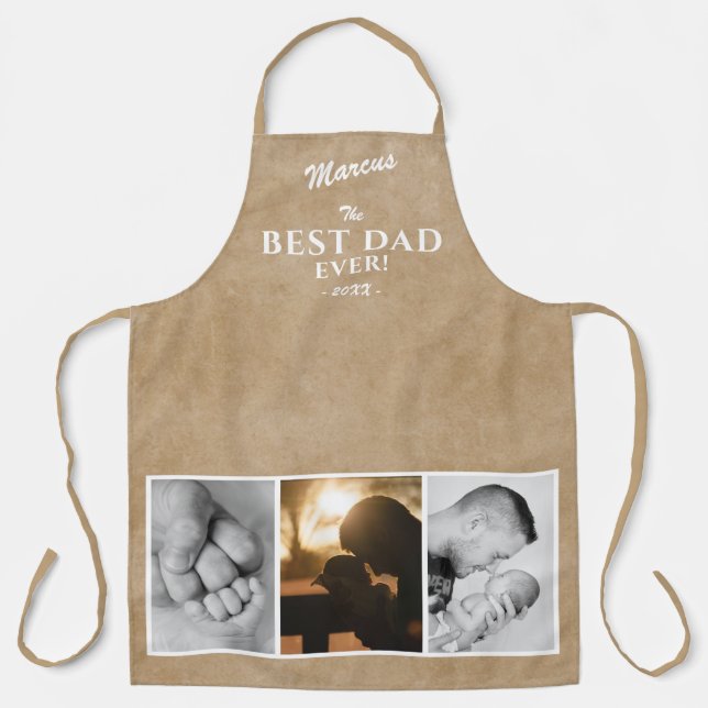 Rustic Best Dad Ever Father`s Day Keepsake 3 Photo Apron (Front)