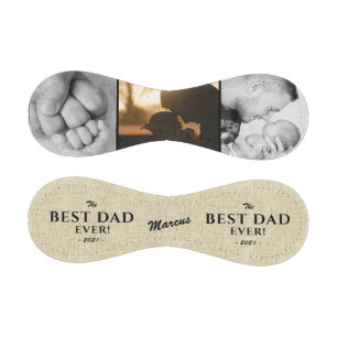 Rustic Best Dad Ever Father`s Day Keepsake 3 Photo Baseball