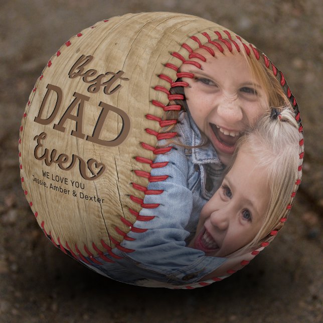 Rustic Best Dad Ever Photo Baseball (Creator Uploaded)