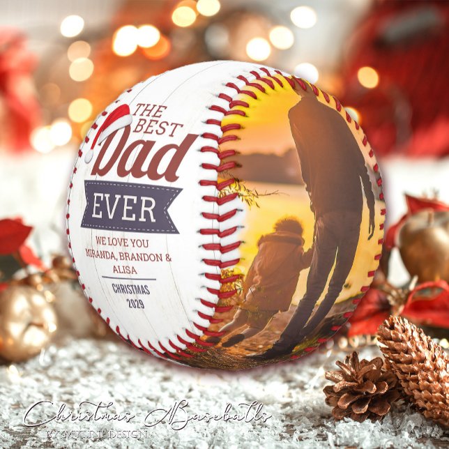 Rustic Best Dad Ever Photo Christmas  Baseball (Creator Uploaded)