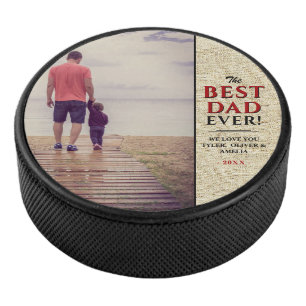 Rustic Best Dad Ever Typography Father`s Day Photo Hockey Puck