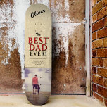 Rustic Best Dad Ever Typography Photo Skateboard<br><div class="desc">Rustic Best Dad Ever Typography Photo skateboard with names. Trendy red and black typography is on a beige rustic background. Add your favourite photo and your names in the sweet message. This modern custom and personalized skateboard is a perfect gift for a dad or a new dad on Father`s Day,...</div>