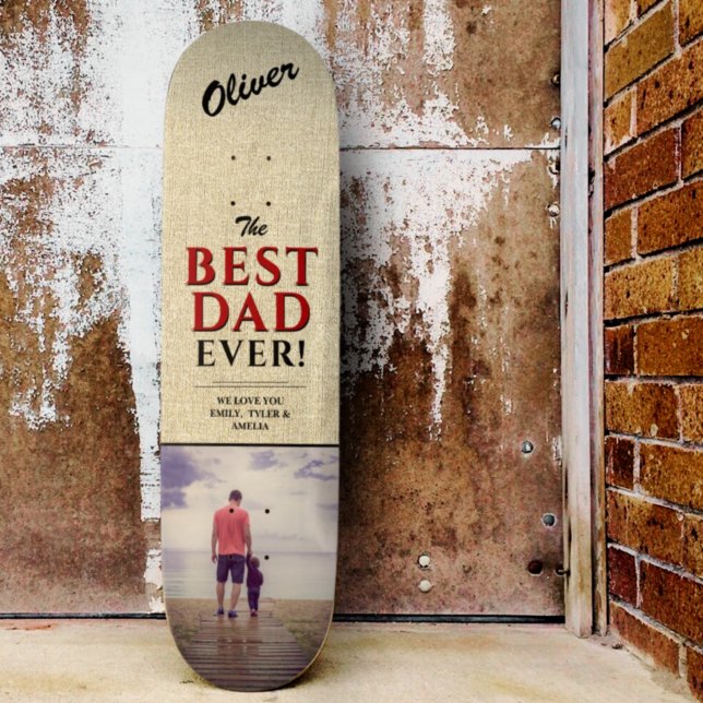 Rustic Best Dad Ever Typography Photo Skateboard (Creator Uploaded)
