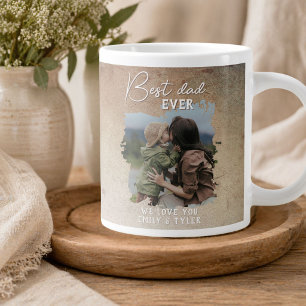 Rustic Best Dad Family Photo Father`s Day Large Coffee Mug