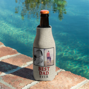 Rustic Best Dad Father`s Day 2 Photo Collage Bottle Cooler