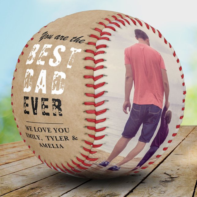 Rustic Best Dad Father`s Day 2 Photo Collage Softball (Creator Uploaded)