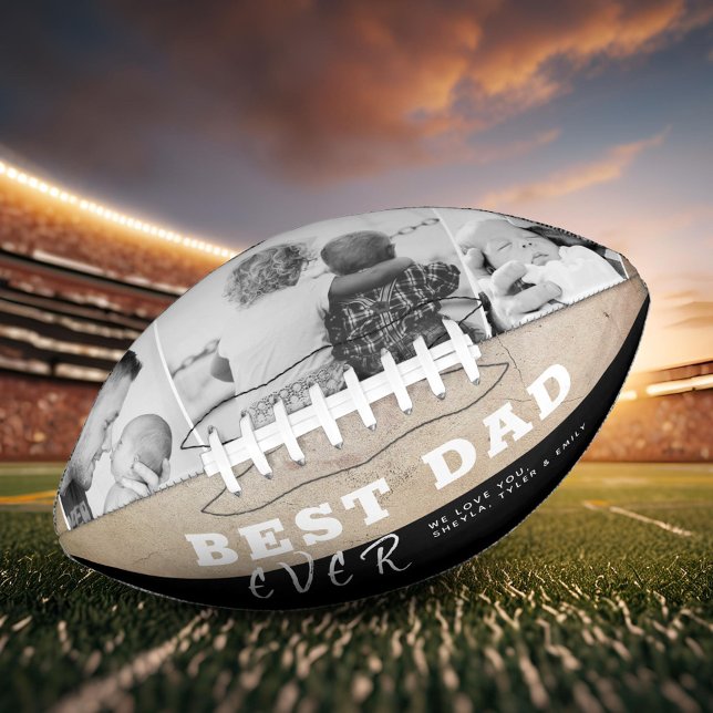 Rustic Best Dad Father`s Day 3 Photo Collage Football (Creator Uploaded)