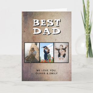 Rustic Best Dad Father's Day 3 Photo  Holiday Card