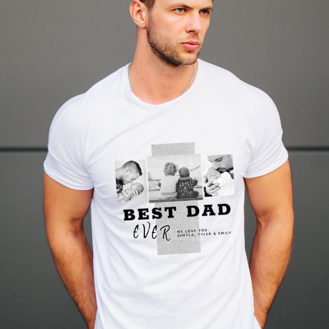 Rustic Best Dad Typography Father`s Day 3 Photo T-Shirt (Creator Uploaded)