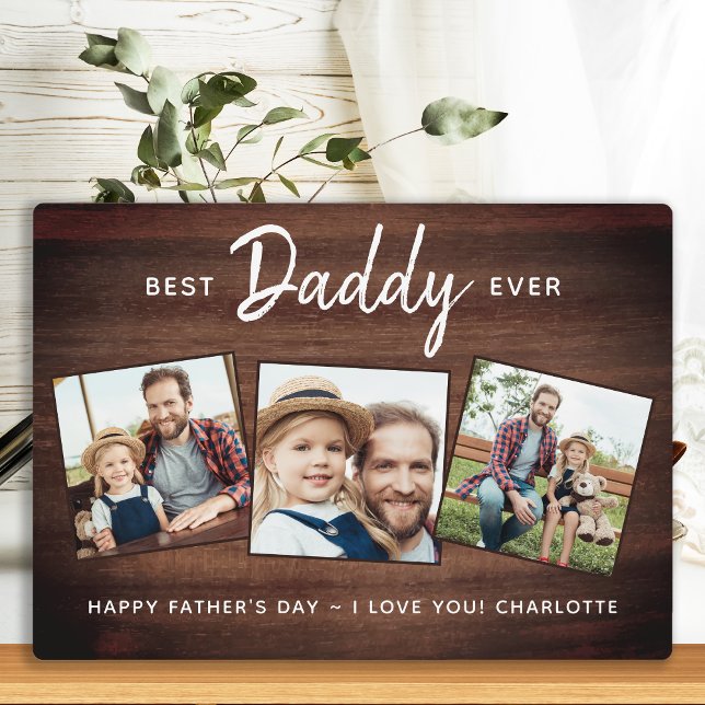Rustic Best DADDY Ever Custom 3 Photo Father's Day Plaque (Creator Uploaded)
