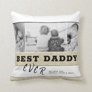 Rustic Best Daddy Ever Father`s Day Photo Collage Throw Pillow