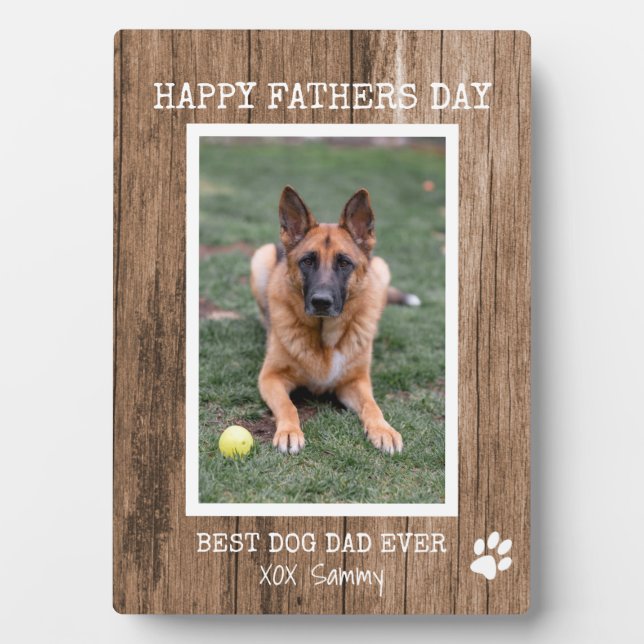 Rustic Best Dog Dad Ever Photo Father's Day Plaque (Front)