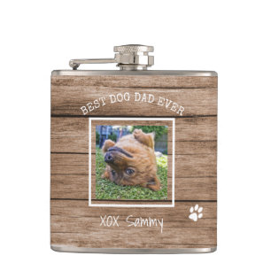 Rustic Best Dog Dad Ever Photo Personalized Hip Flask