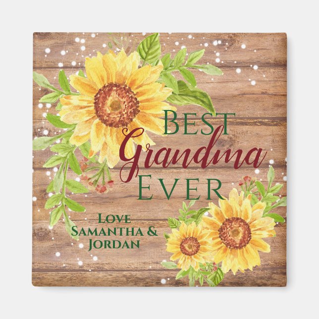  Rustic Best Grandma Ever Floral Sunflower  Magnet (Front)