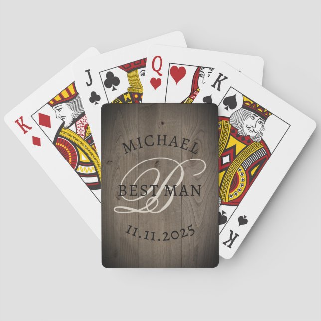 Rustic Best Man Monogram Playing Cards (Back)