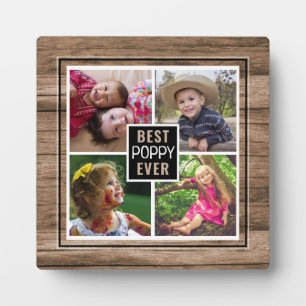 Rustic Best Poppy Ever Grandpa 4 Photo Collage Plaque