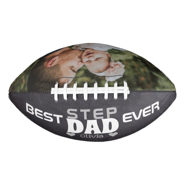 Rustic Best Step Dad Ever Custom Photo Chalkboard Football (Front)
