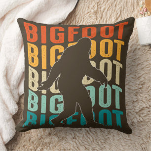 Rustic Bigfoot Sasquatch Graphic Brown Throw Pillow