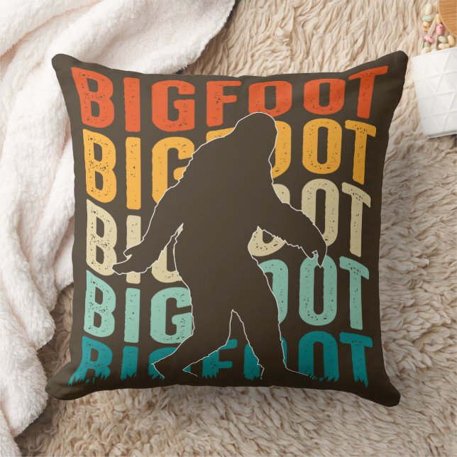 Rustic Bigfoot Sasquatch Graphic Brown Throw Pillow (Blanket)