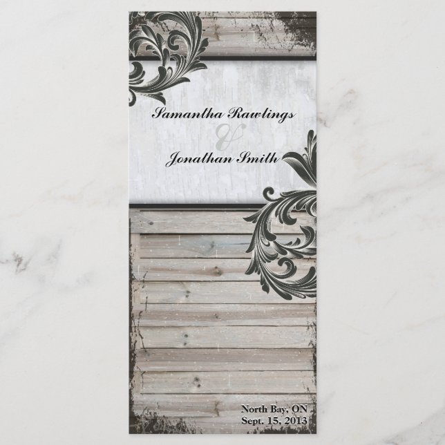 Rustic Birch Bark & Barn Board Programme de mariag (Devant)