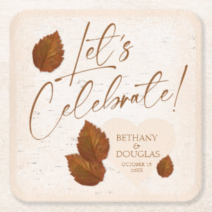 Rustic Birch Bark Carved Heart Autumn Fall  Square Paper Coaster