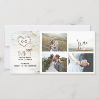 Rustic Birch Bark Heart Wedding Thank You