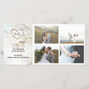 Rustic Birch Bark Heart Wedding Thank You Card