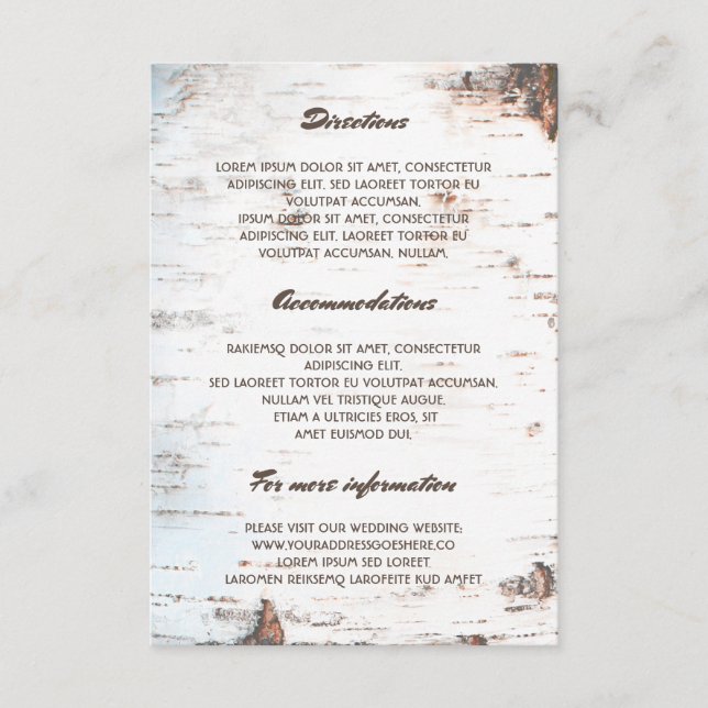Rustic Birch Bark Wedding Details- Information Enclosure Card (Front)