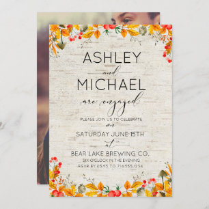 Rustic Birch Fall Leaf Photo Typography Party Invitation