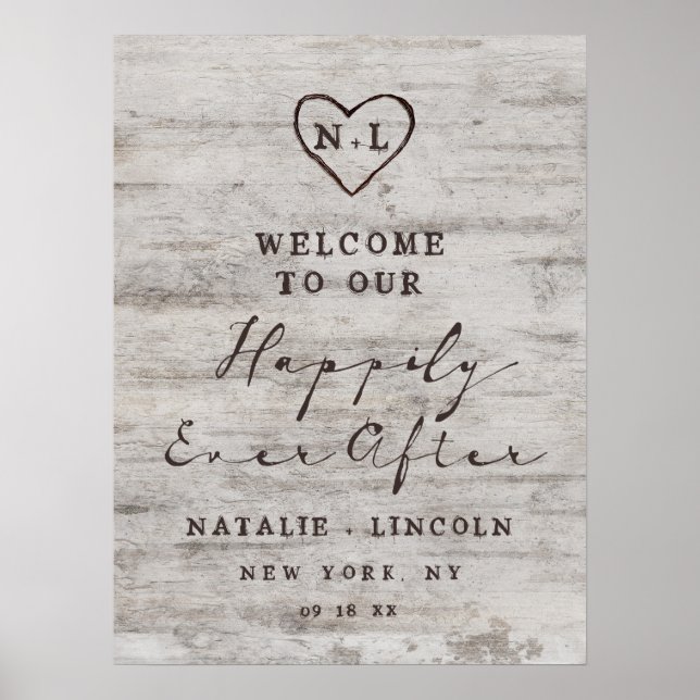 Rustic Birch Happily Ever After Reception Sign (Front)