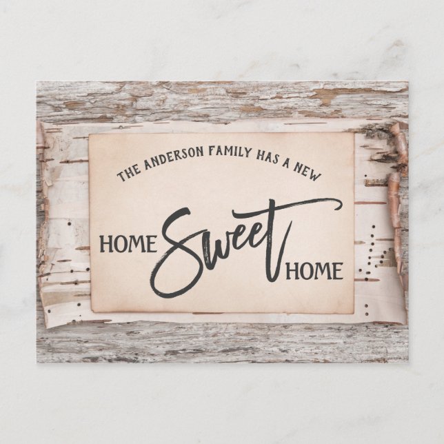 Rustic Birch Home Sweet Home Moving Announcement Postcard (Front)