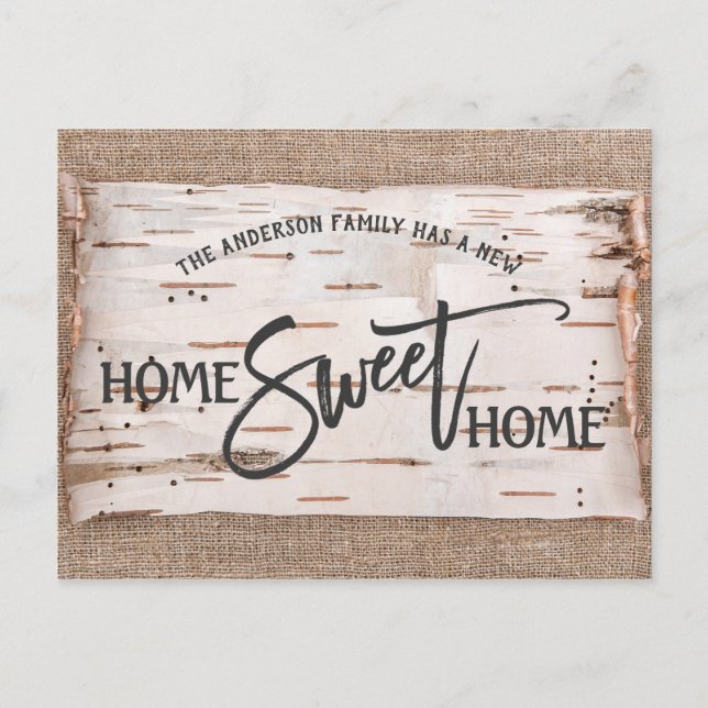 Rustic Birch Home Sweet Home Moving Announcement Postcard (Front)