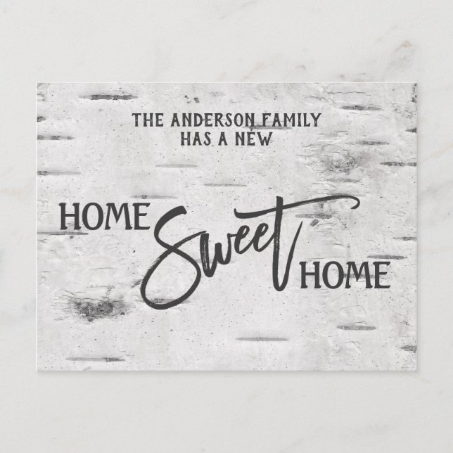 Rustic Birch Home Sweet Home Moving Announcement Postcard (Front)