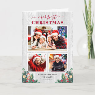 Rustic Birch Mistletoe Happiest Holidays 3 Photo Holiday Card
