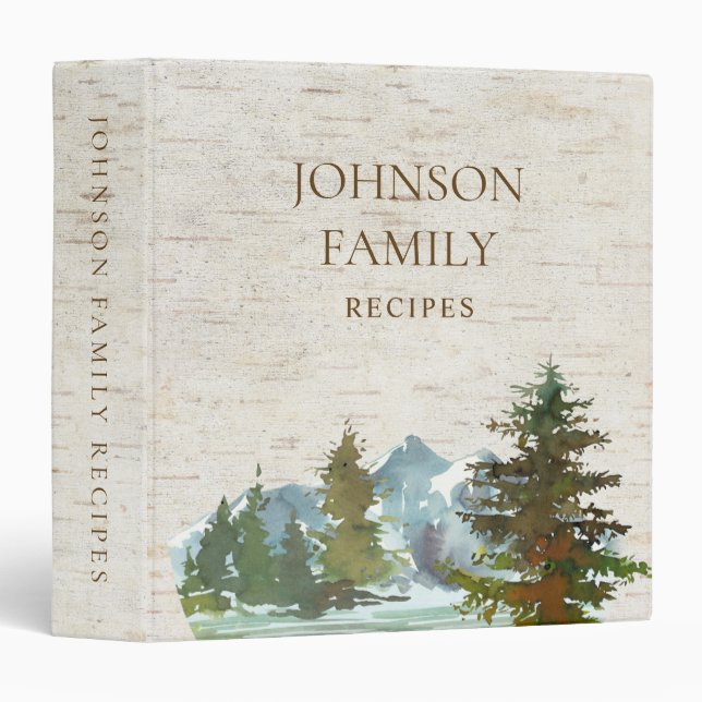 Rustic Birch Mountains Pine Forest Family Recipes Binder (Front/Spine)