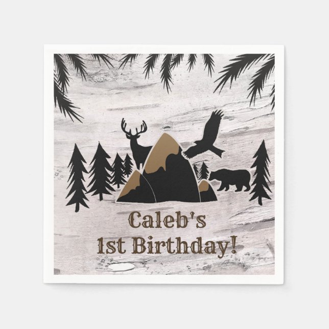 Rustic Birch Outdoor Wilderness One 1st birthday Napkin (Front)