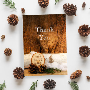 Rustic Birch Tree and Barn Wood Wedding Thank You Card