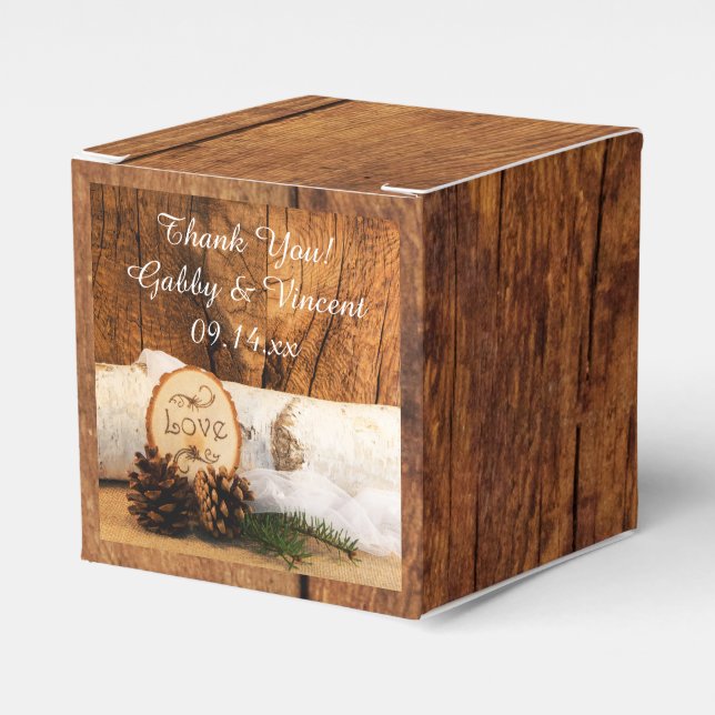 Rustic Birch Tree and Barn Wood Woodland Wedding Favor Box (Front Side)