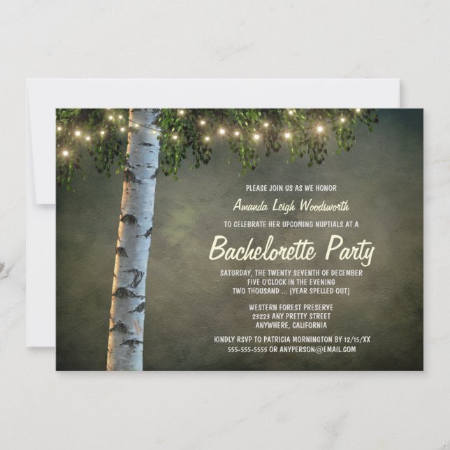 Rustic Birch Tree Bachelorette Party Invitations (Front)