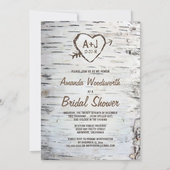 Rustic Birch Tree Bark Bridal Shower Invitations (Front)