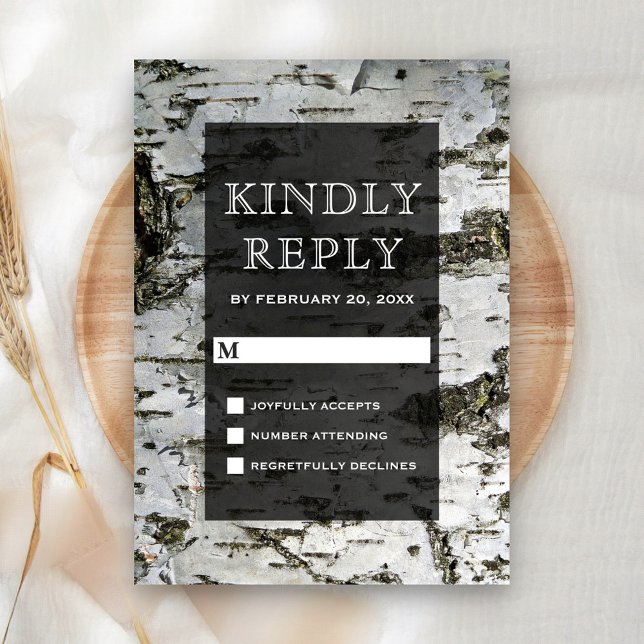 Rustic Birch Tree Bark Modern Wedding RSVP Card (Creator Uploaded)