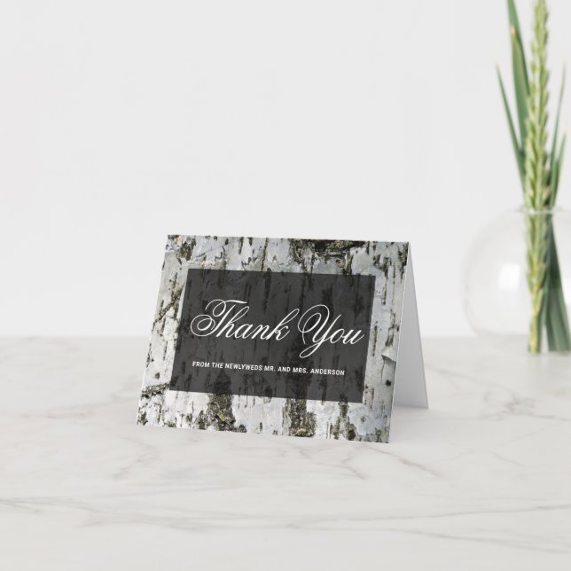 Rustic Birch Tree Bark Modern Wedding Thank You Card (Front)