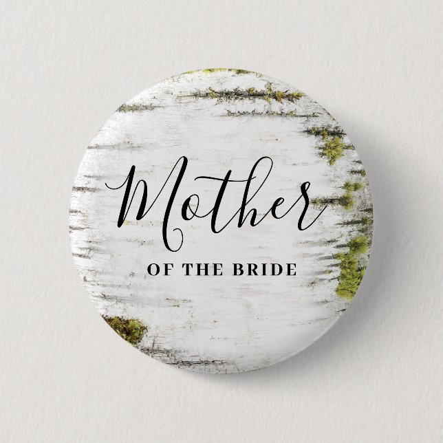 Rustic Birch Tree Bark Wedding 2 Inch Round Button (Front)